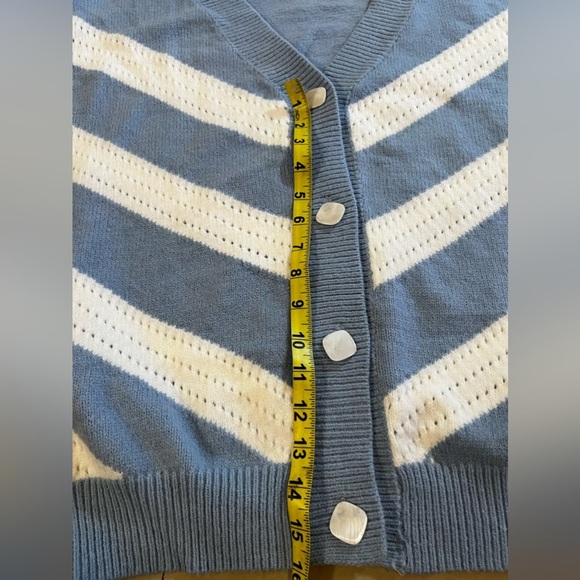 FRNCH Blue & White Open Front Lahlia Cardigan Size M Knitting long sleeves - Picture 12 of 16